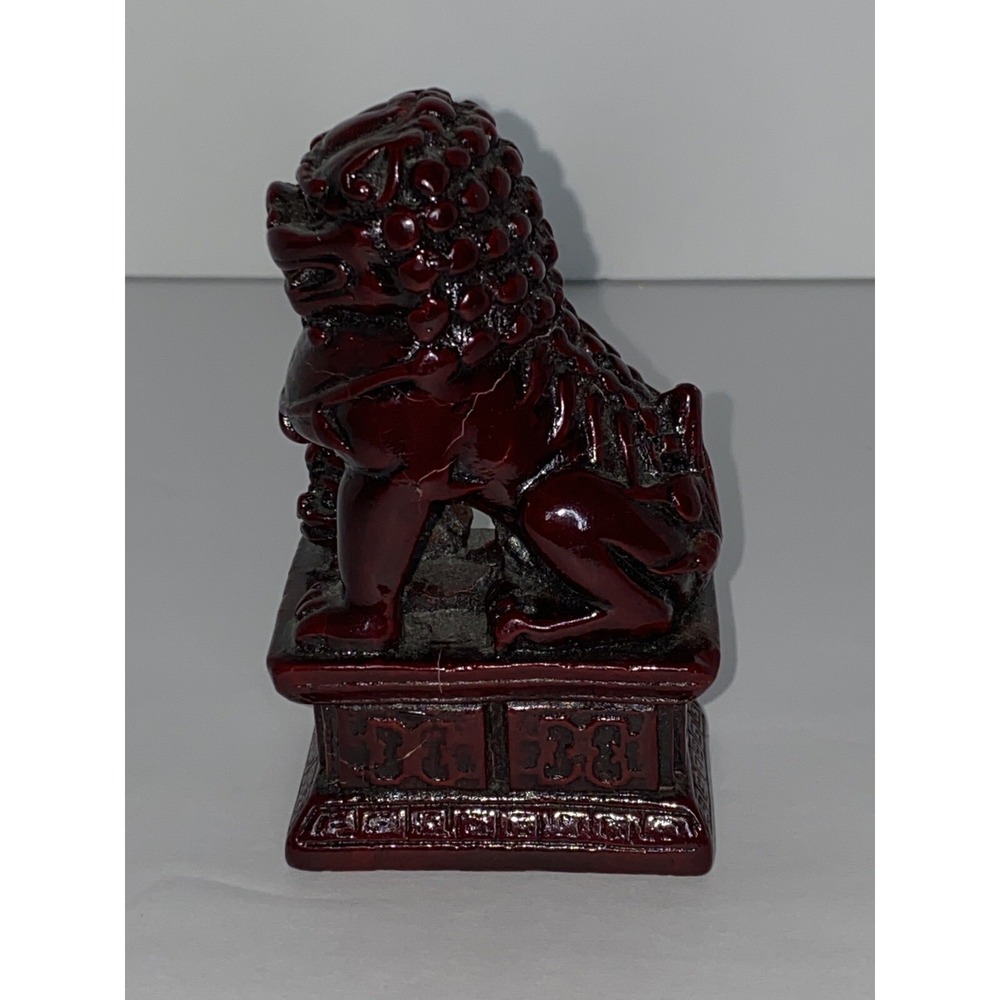 Chinese Foo Fu Temple Guardian Lion Dog Heavy Red Resin 4.25" Figurine/Bookend - Picture 5 of 6